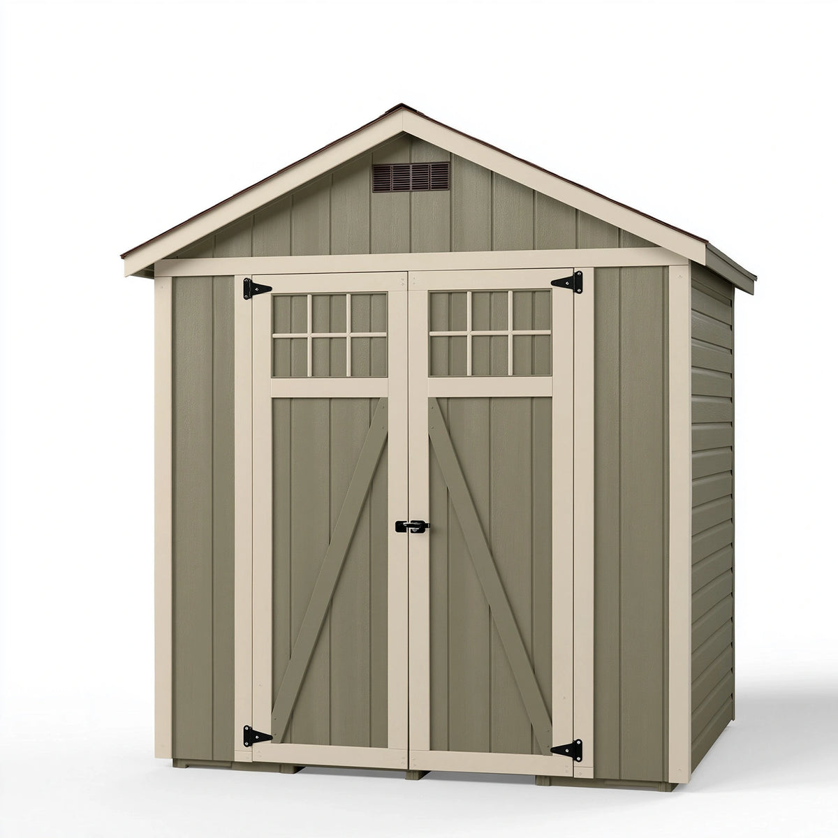 Abri de jardin 180 x 120 x 200 cm en résine vert sauge à doubles portes ventilé
