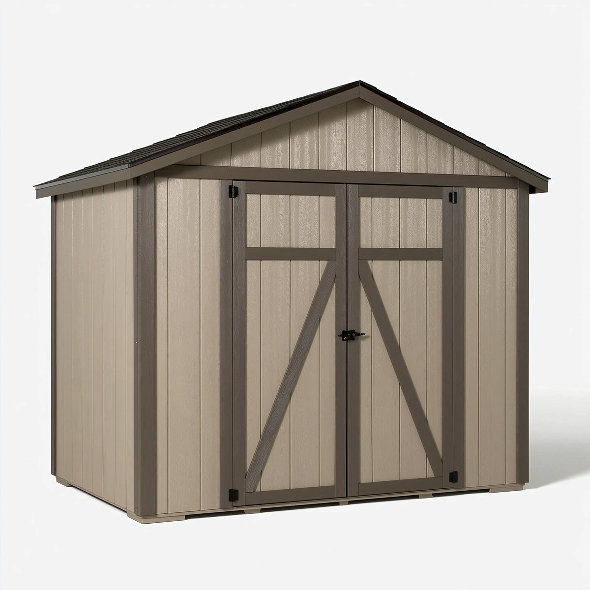 Abri de jardin 183 x 122 x 201 cm en résine beige et marron à double porte