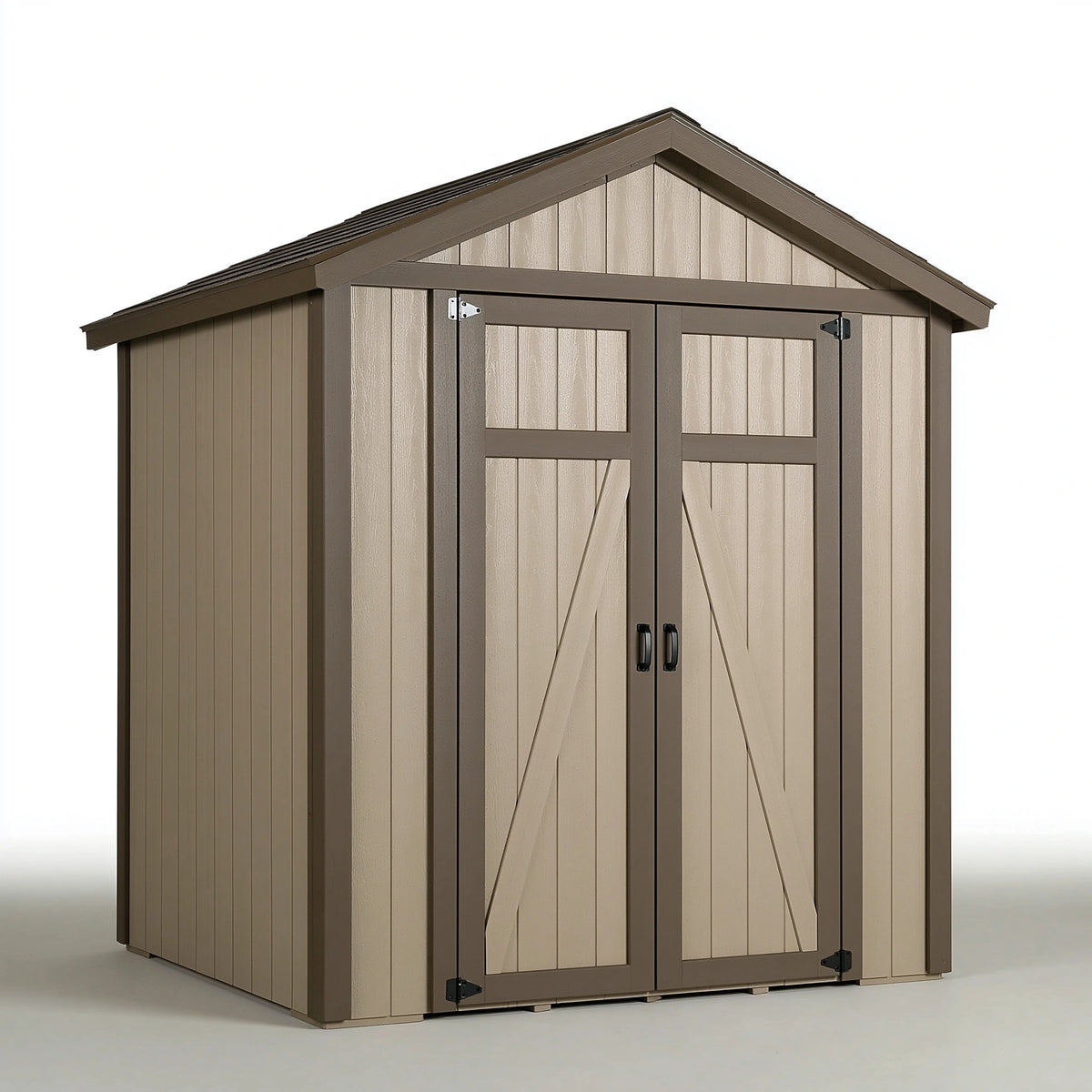 Abri de jardin 180 x 120 x 200 cm en résine beige marron à double porte