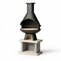 Barbecue de jardin 120 x 70 x 230 cm en acier noir et pierre pour grillades style cheminée