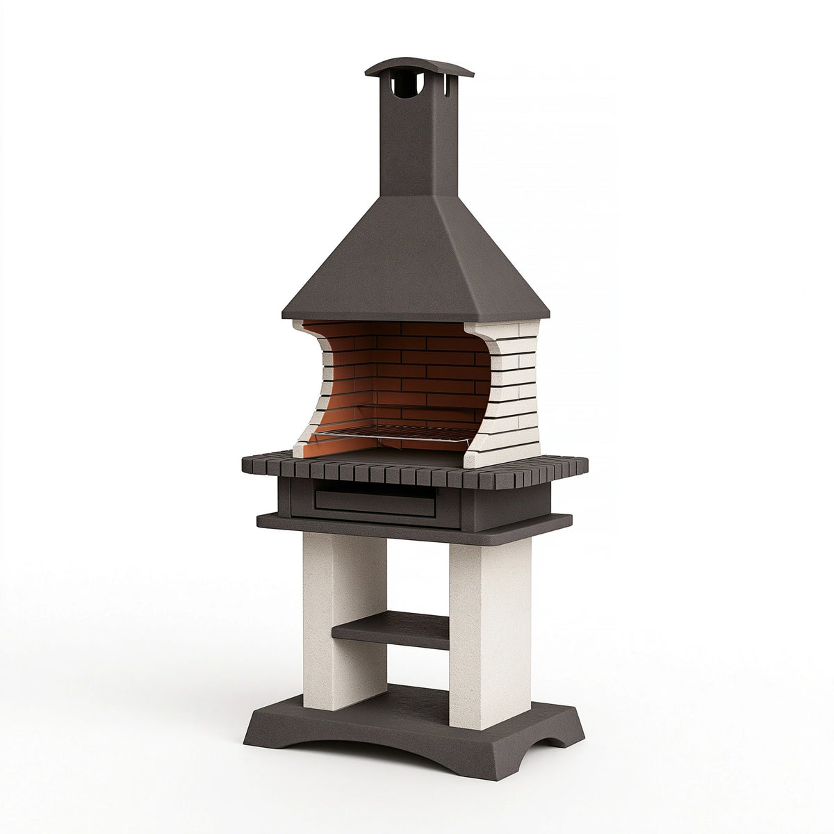 Barbecue cheminée 120 x 70 x 220 cm en métal et briques noir blanc pour extérieur