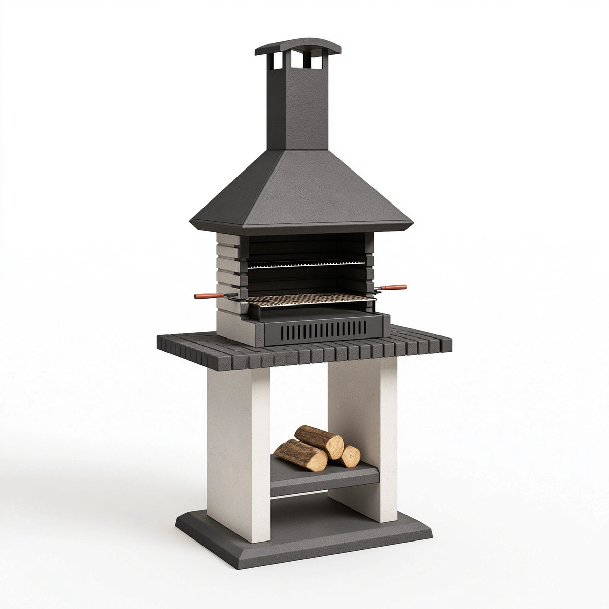 Barbecue de jardin 120 x 70 x 220 cm en béton et acier noir avec cheminée