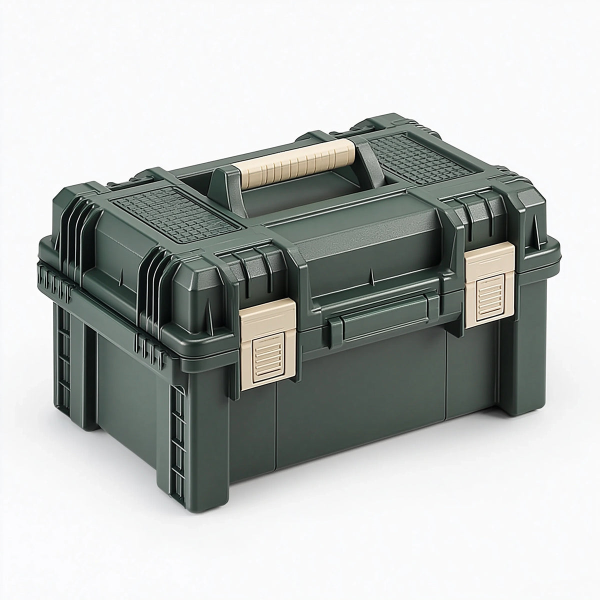 Boîte à outils 48 x 25 x 23 cm en plastique vert foncé avec poignée et fermetures
