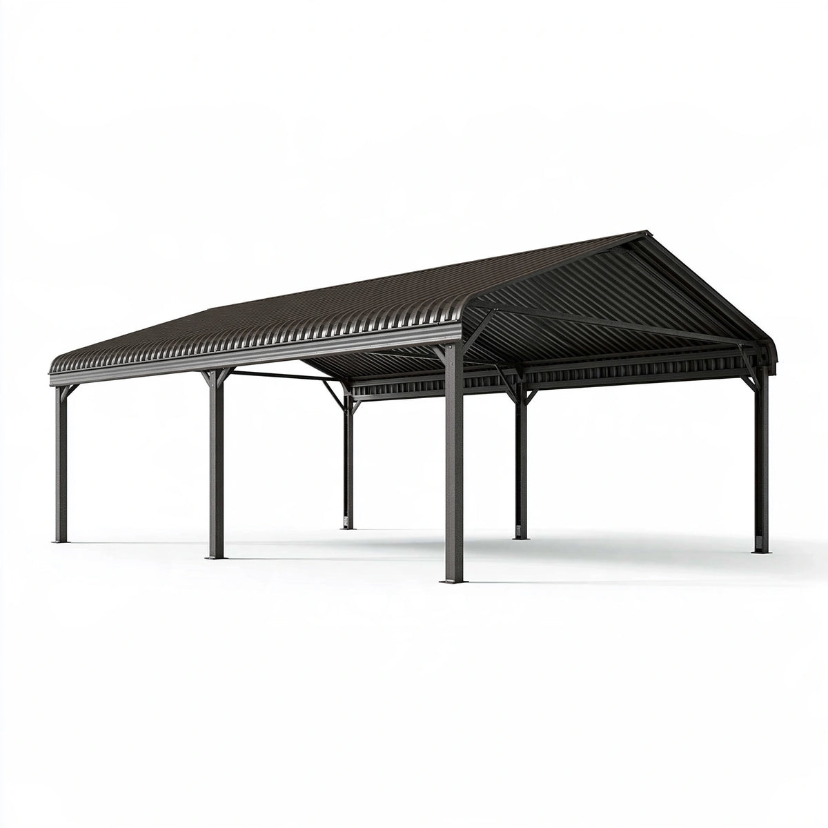 Abri voiture 600 x 300 x 270 cm en acier noir avec toit nervuré pour extérieur