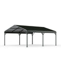 Abri voiture 600 x 300 x 260 cm en acier noir avec toit incliné pour extérieur