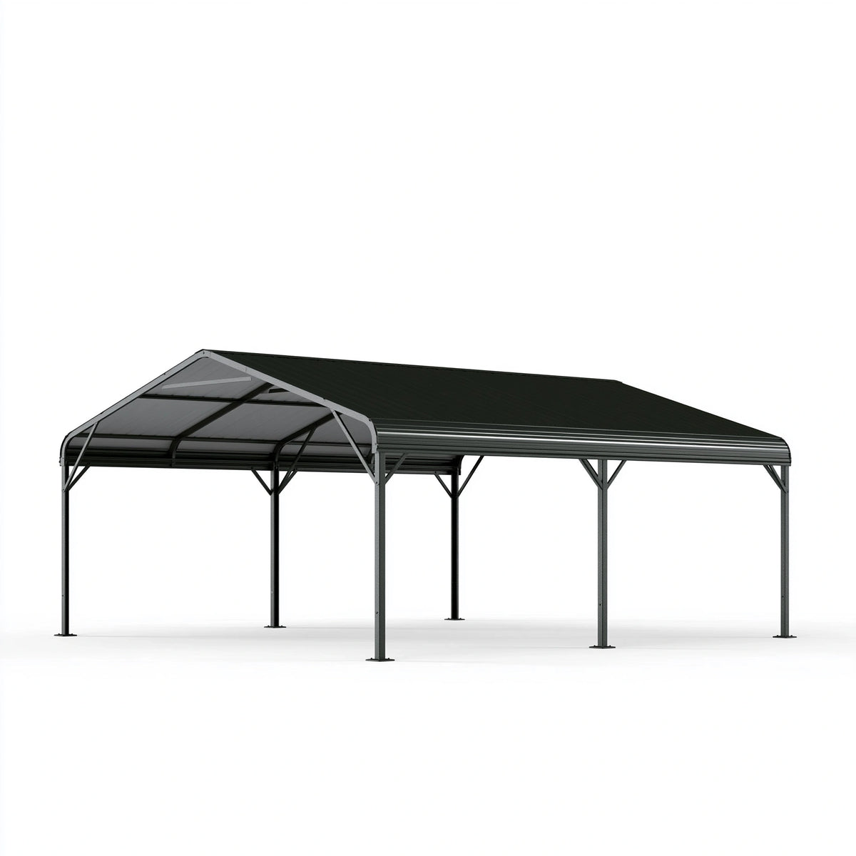 Abri voiture 600 x 300 x 260 cm en acier noir avec toit incliné pour extérieur