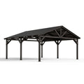 Abri voiture 600 x 300 x 280 cm en bois noir avec toit à deux pentes