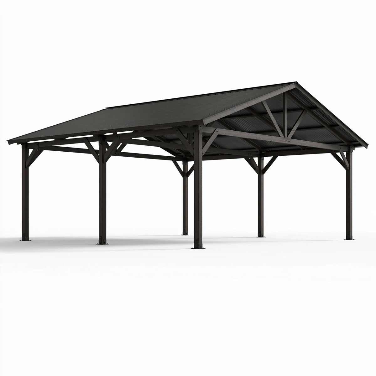 Abri voiture 600 x 300 x 270 cm acier noir toit incliné extérieur