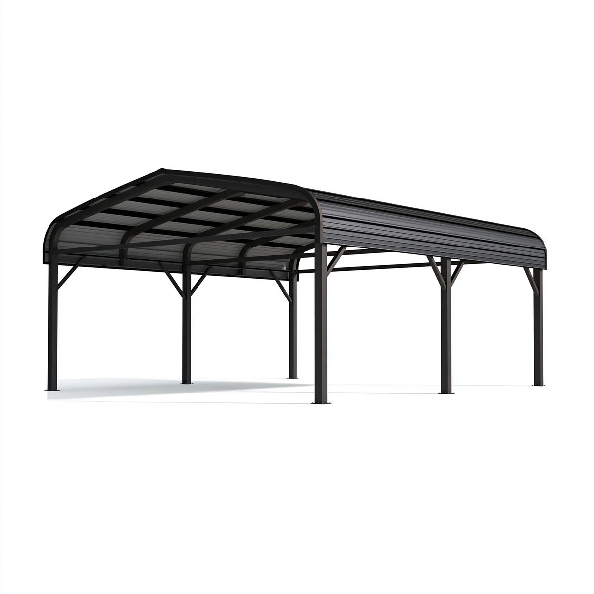 Abri voiture 600 x 300 x 270 cm en acier noir avec toiture cintrée pour extérieur
