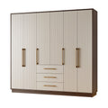 Armoire de rangement 200 x 60 x 220 cm en panneaux de bois beige et marron à 6 portes avec tiroirs