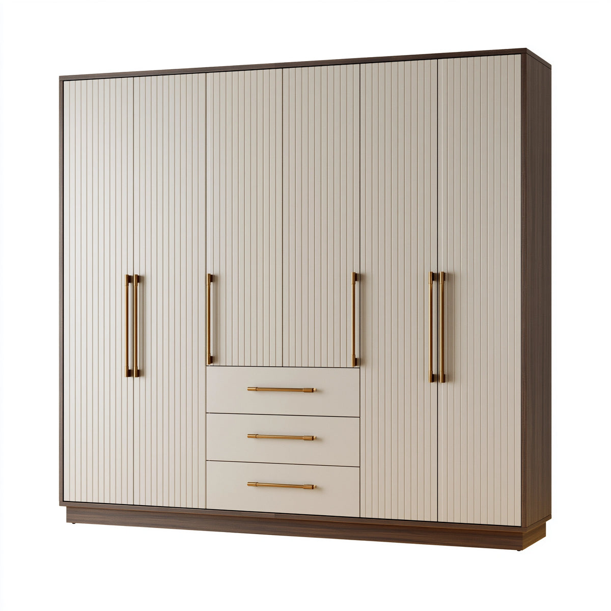 Armoire de rangement 200 x 60 x 220 cm en panneaux de bois beige et marron à 6 portes avec tiroirs
