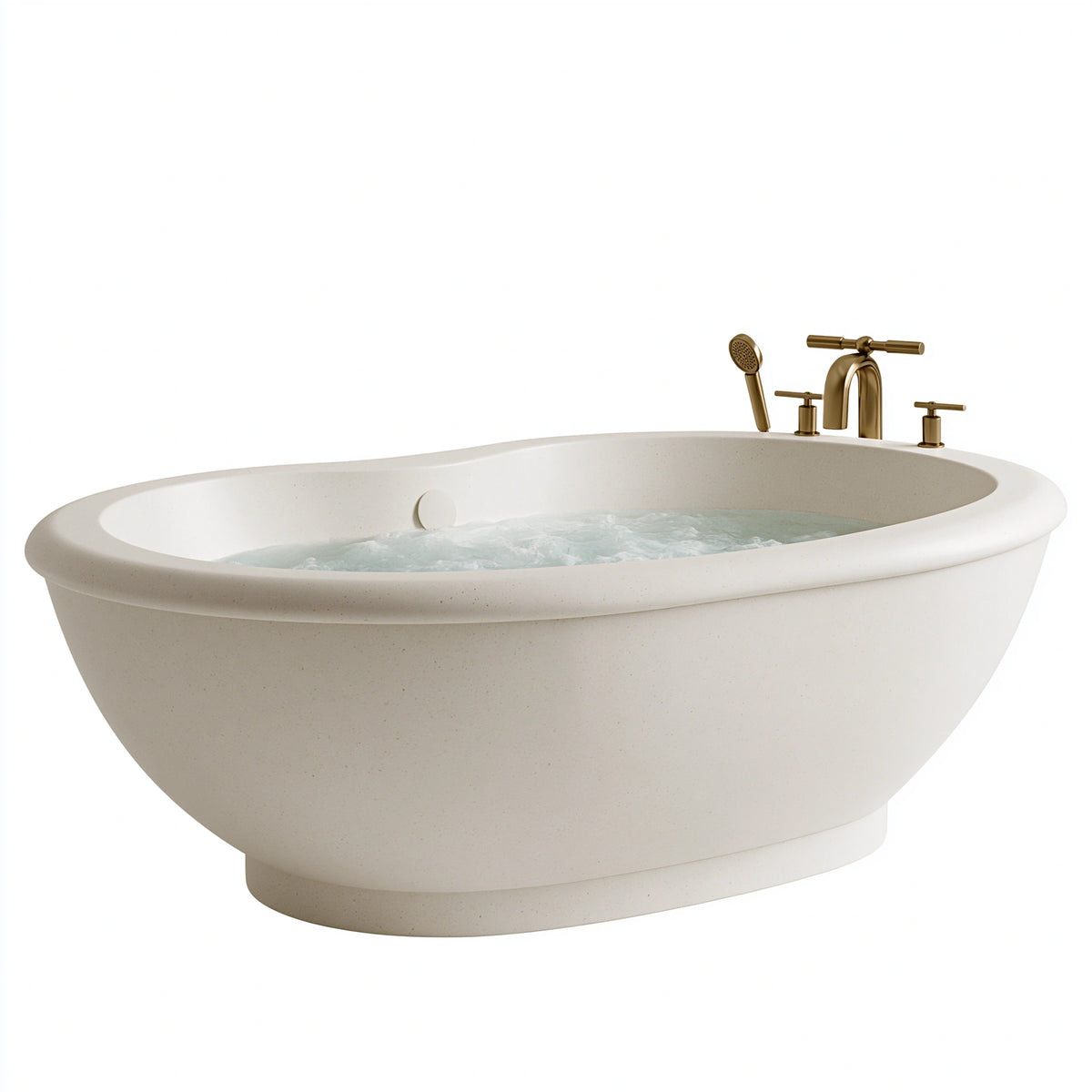 Baignoire îlot 170 x 80 x 58 cm en résine minérale blanc crème style contemporain