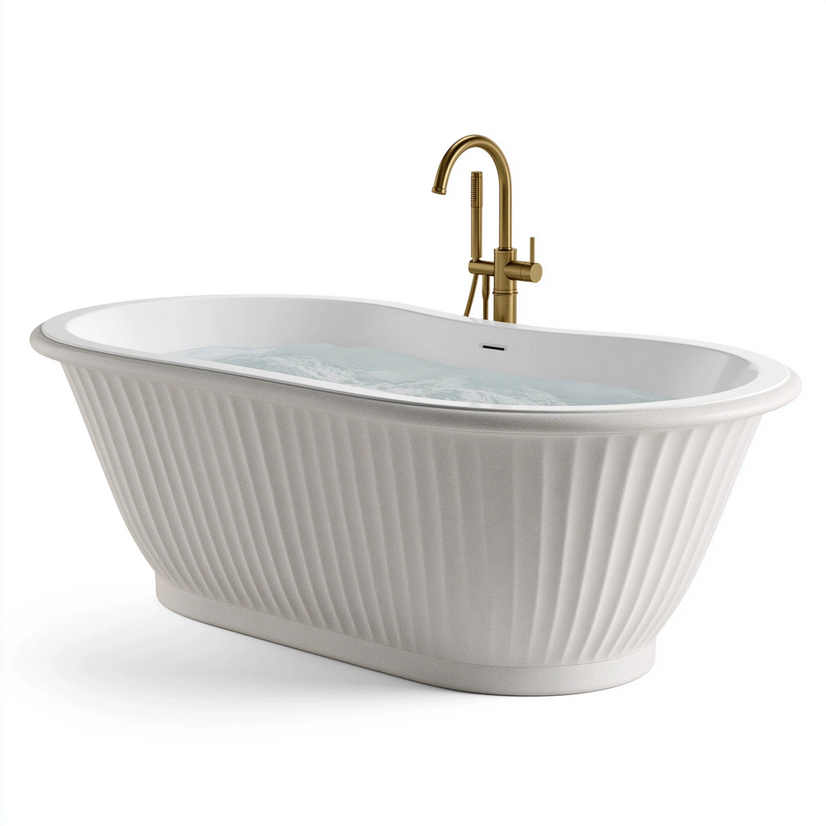 Baignoire îlot 170 x 75 cm en résine minérale ivoire style sculptural
