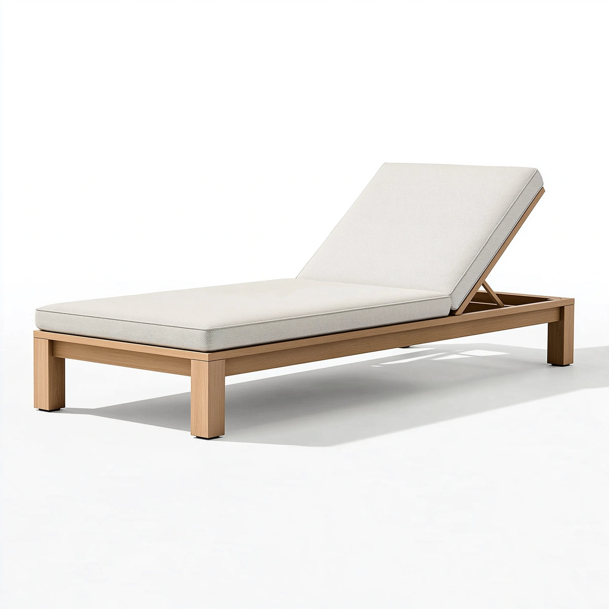 Chaise longue de jardin 200 x 70 cm en bois naturel et tissu écru avec dossier réglable