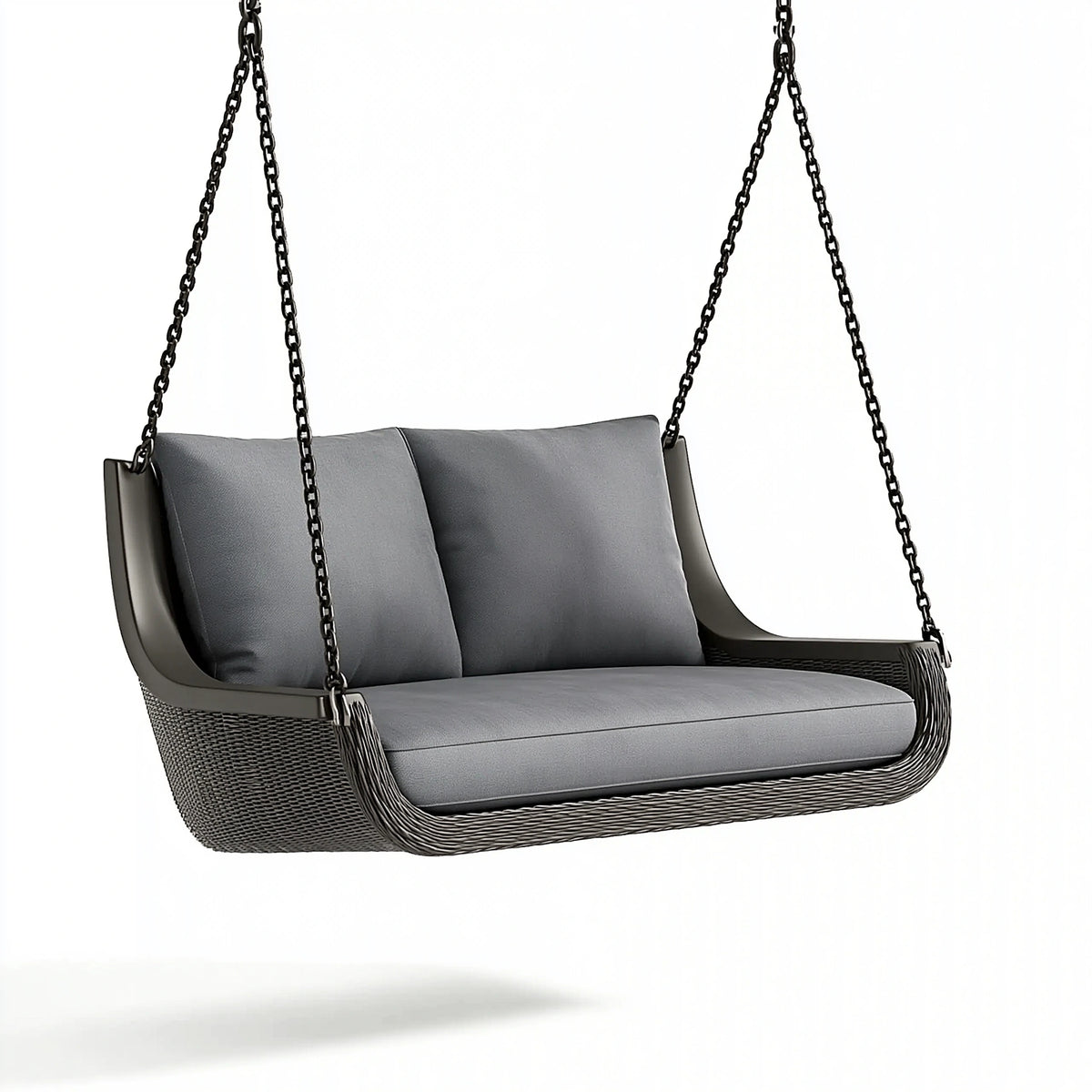 Balancelle suspendue 2 places 130 x 75 x 65 cm en fibres tressées grise pour extérieur couvert