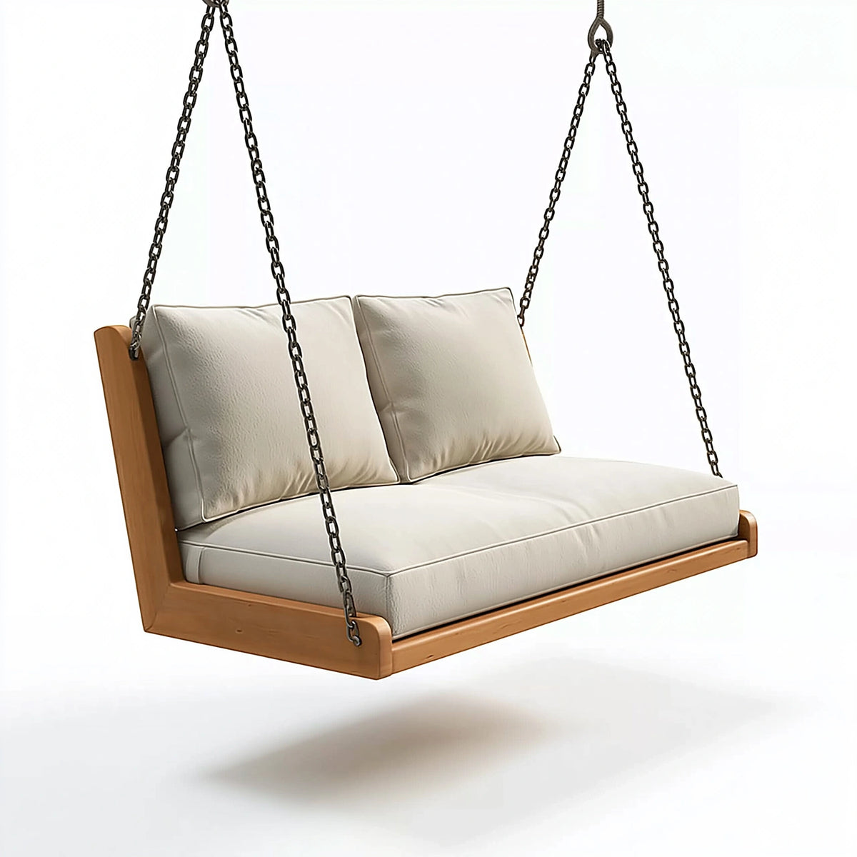 Balancelle suspendue 2 places 140 x 70 x 60 cm bois textile blanc naturel style contemporain
