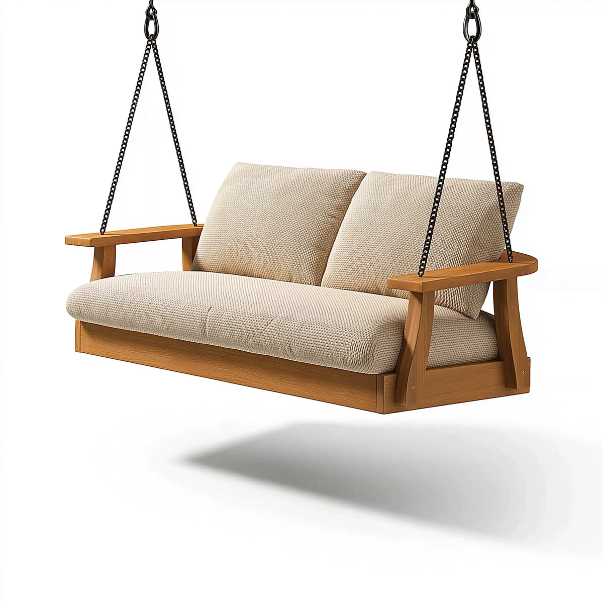 Balancelle canapé 2 places 130 x 70 x 75 cm bois et tissu beige style naturel suspendu