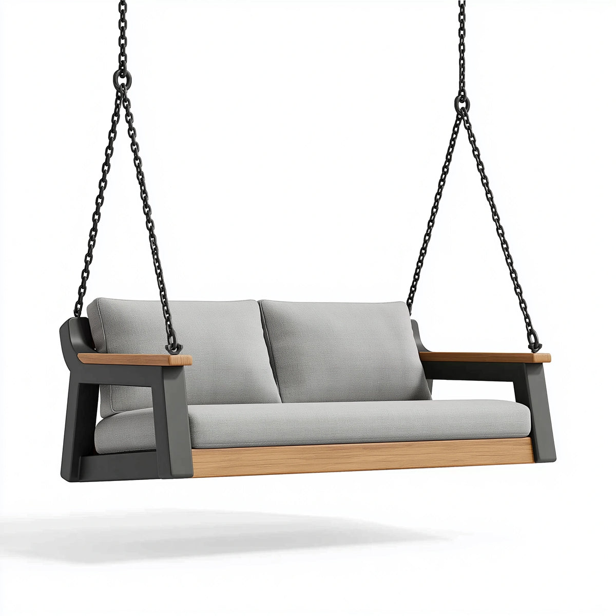 Balançoire de jardin 2 places 150 x 75 x 170 cm en métal bois et tissu gris style contemporain
