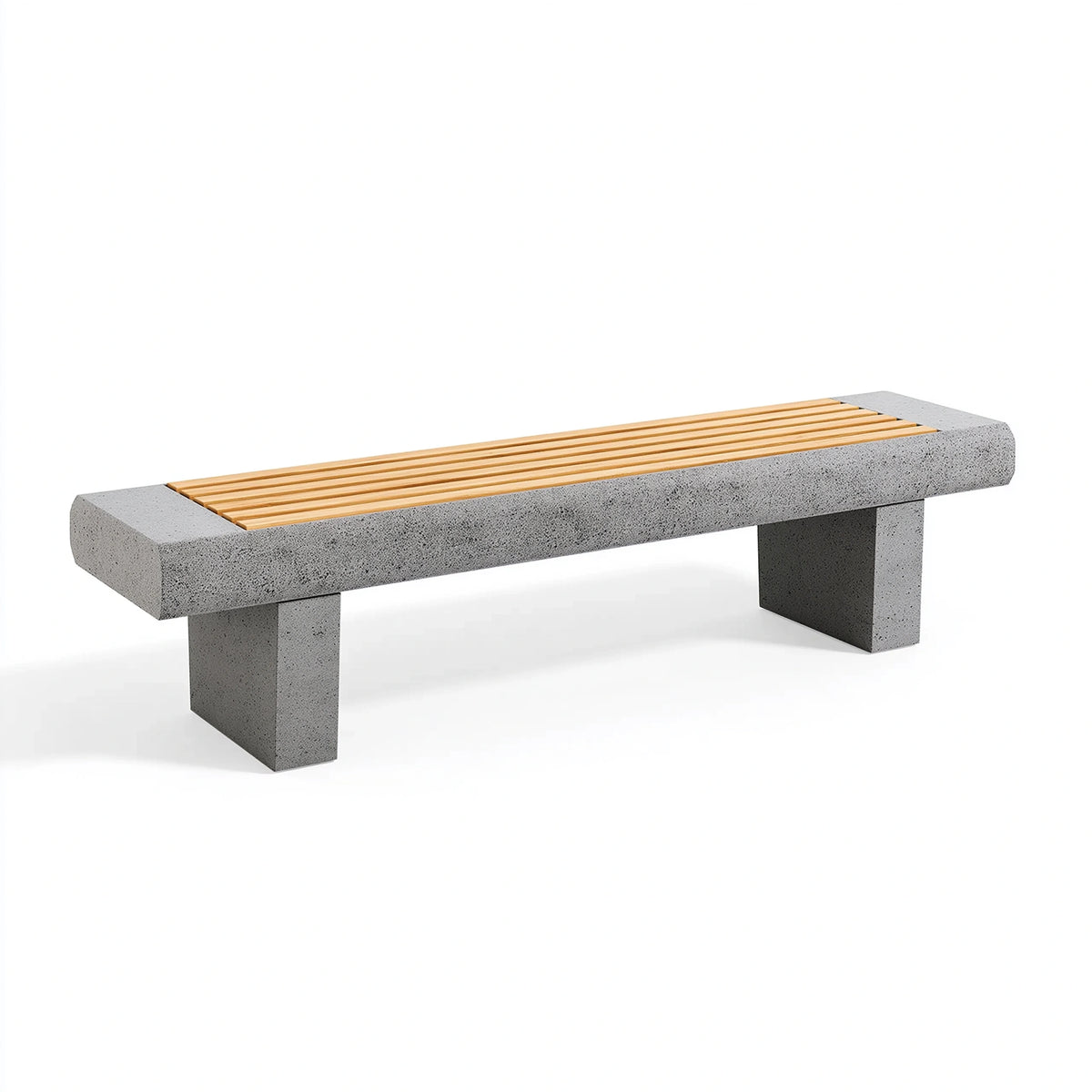Banc de jardin 180 x 45 x 45 cm en béton et bois gris naturel style contemporain