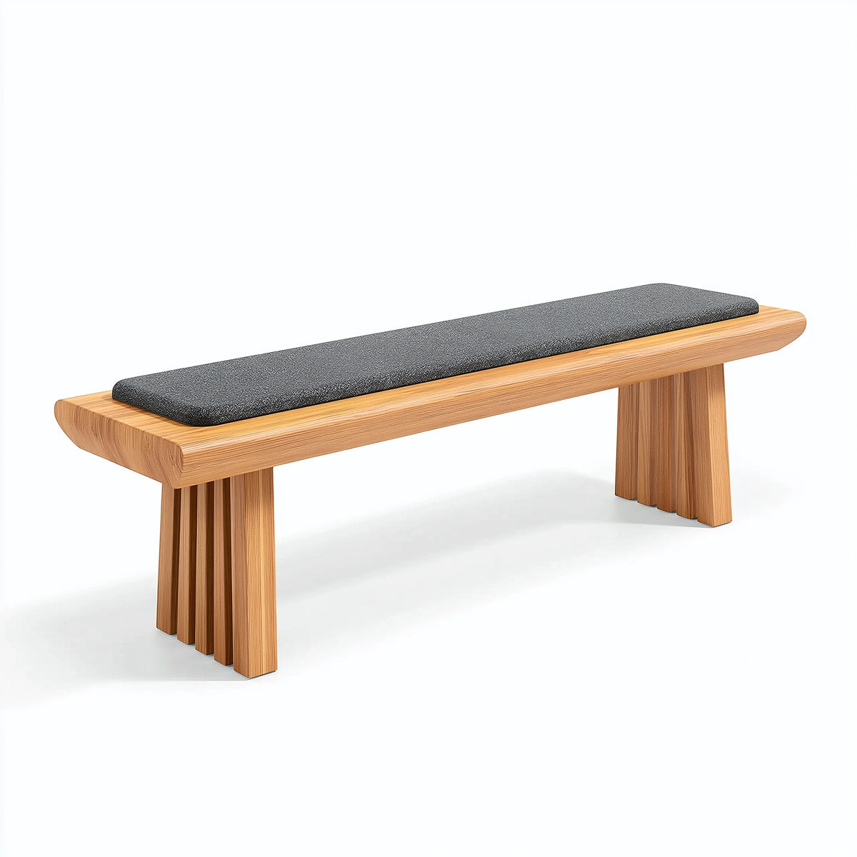 Banc 160 x 40 x 45 cm en bois brun avec assise rembourrée gris foncé style contemporain