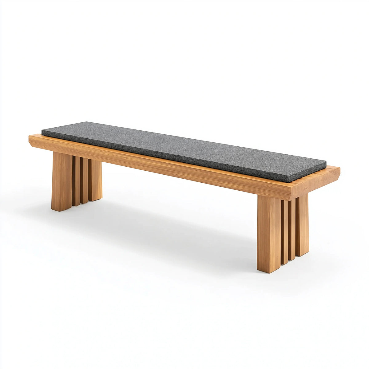 Banc 180 x 40 x 45 cm bois naturel et assise tissu gris style contemporain