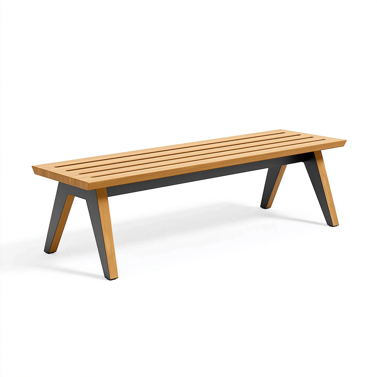 Banc de jardin 150 x 40 x 45 cm en bois et métal naturel noir à lattes