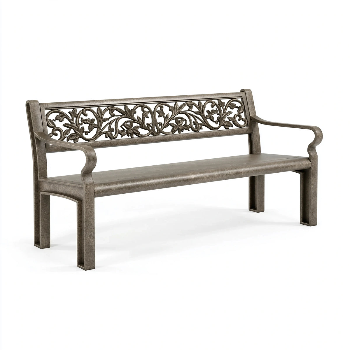 Banc de jardin 122 x 61 x 89 cm en métal brun à dossier floral style classique