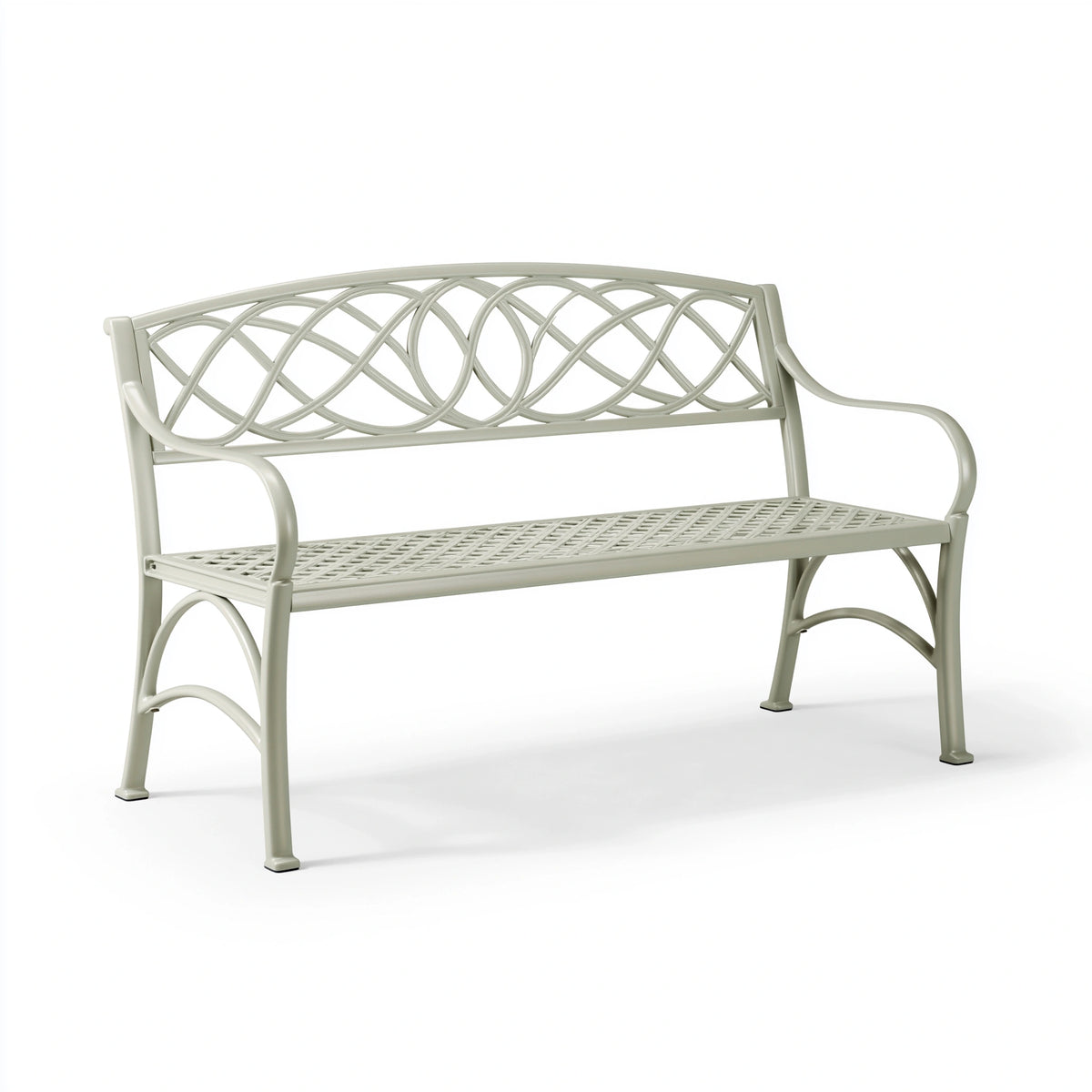 Banc de jardin 122 x 64 x 88 cm en métal vert sauge style entrelacé