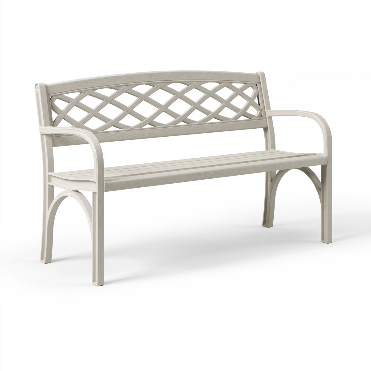 Banc de jardin 122 x 58 x 88 cm en résine beige à dossier treillis